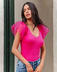 Julian Organza Sleeve Knit Top - Fuchsia Ins Street