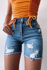 Just My Type Ripped Denim Shorts - Medium Blue Wash Ins Street