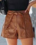 Justice Pocketed High Rise Faux Leather Shorts - Camel Ins Street