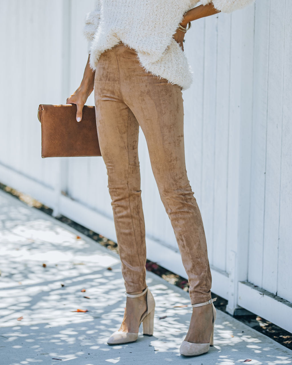 Taupe Faux Suede Side Zip Pants