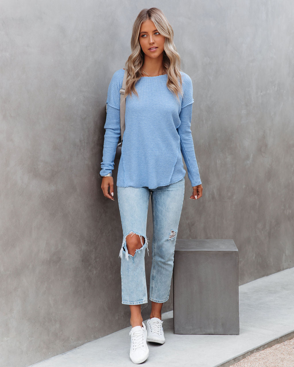 Kirstin Long Sleeve Thermal Top - Denim Blue - FINAL SALE Ins Street