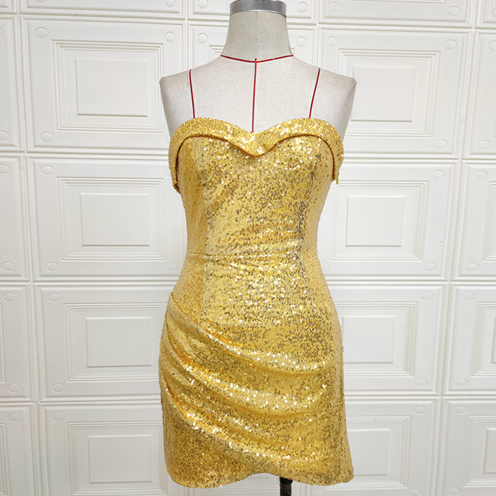 Strapless Sleeveless Mini Sequined Bodycon Dress Ins Street