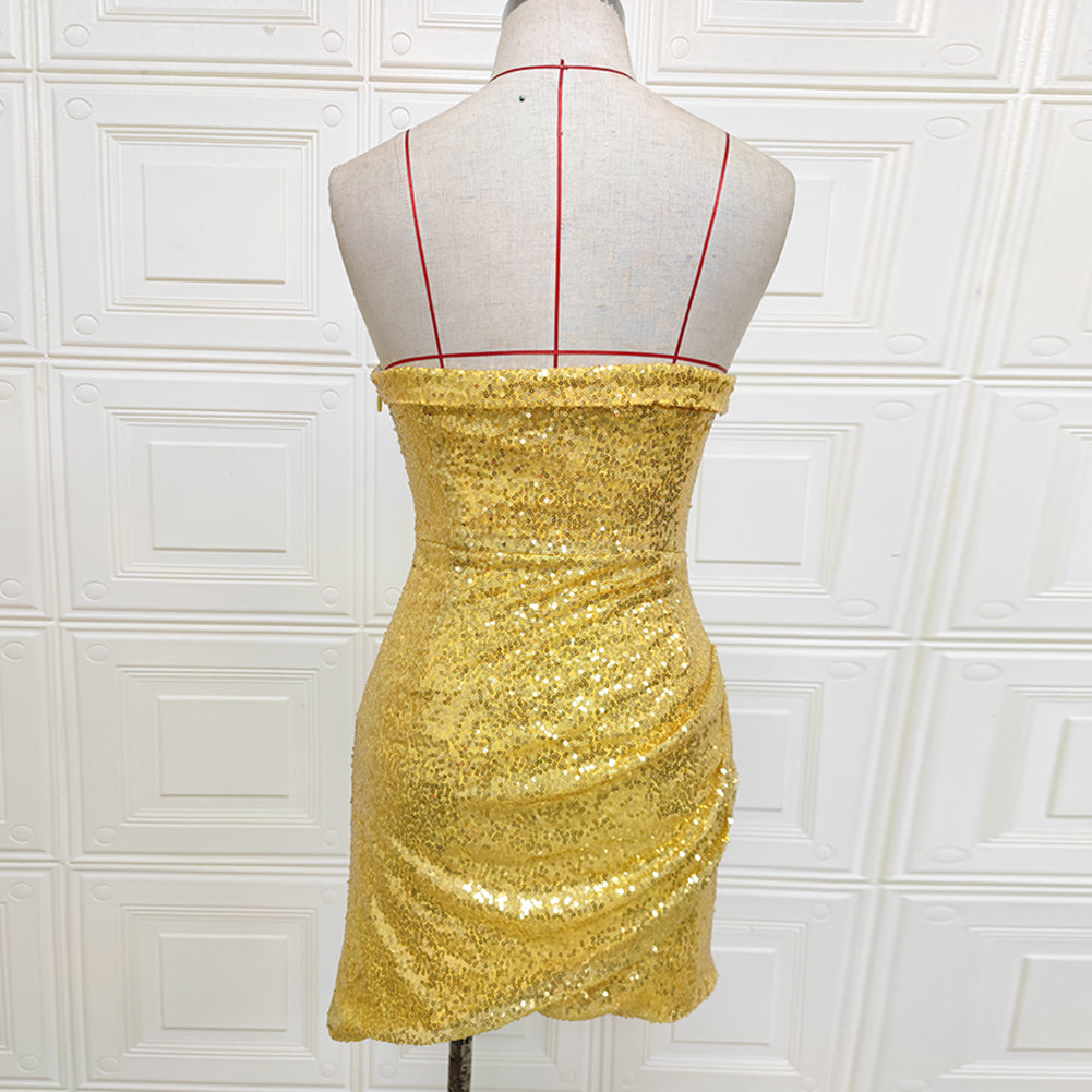 Strapless Sleeveless Mini Sequined Bodycon Dress Ins Street