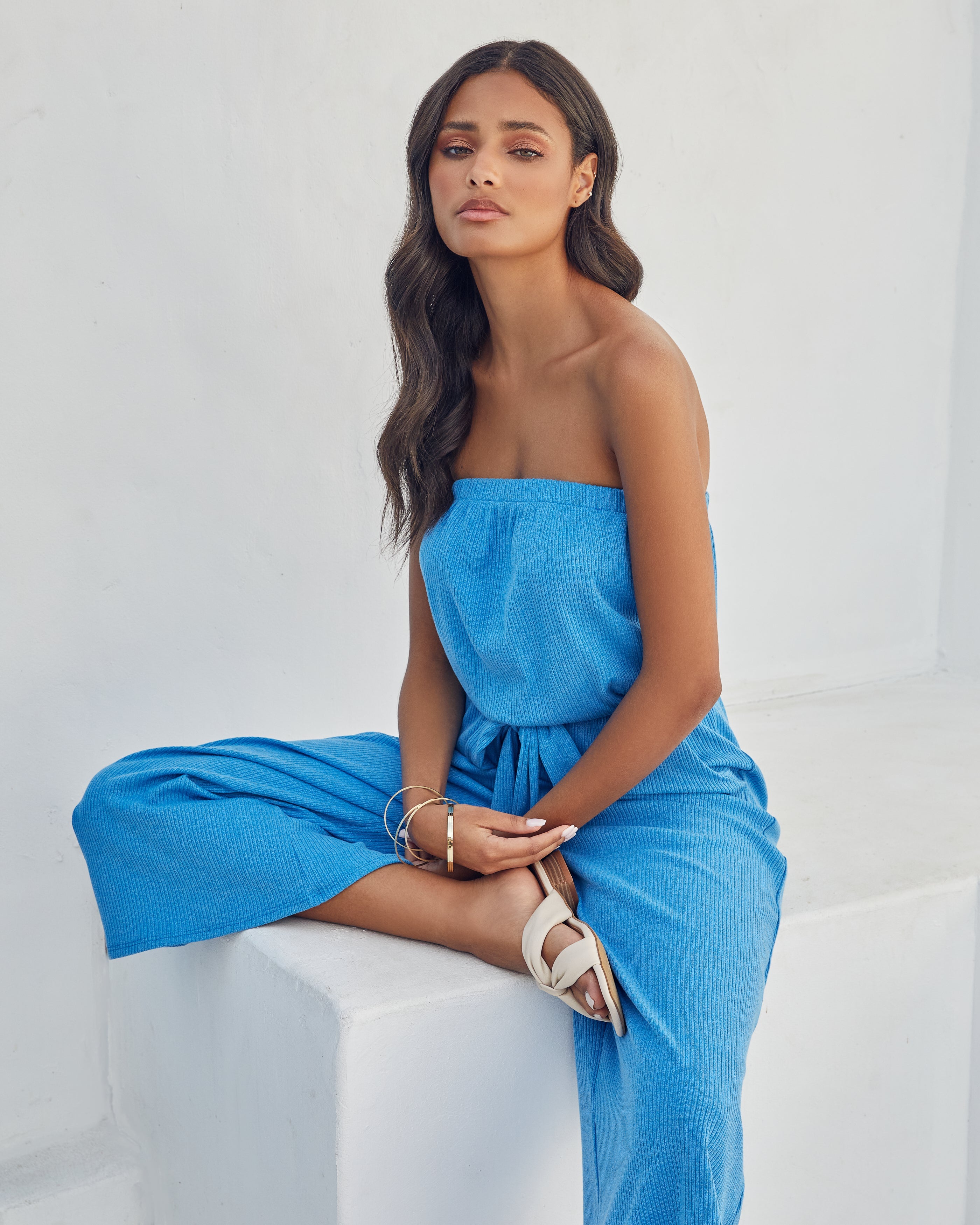 Kyrie Strapless Pocketed Knit Jumpsuit - Electric Blue Ins Street