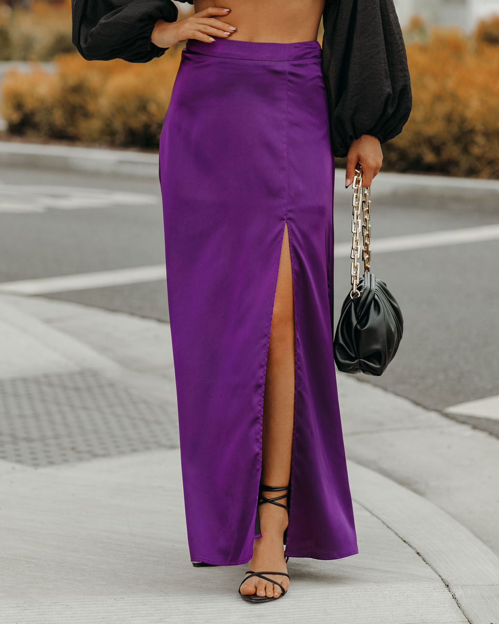 Kallie Satin Slit Maxi Skirt - Purple - FINAL SALE Ins Street