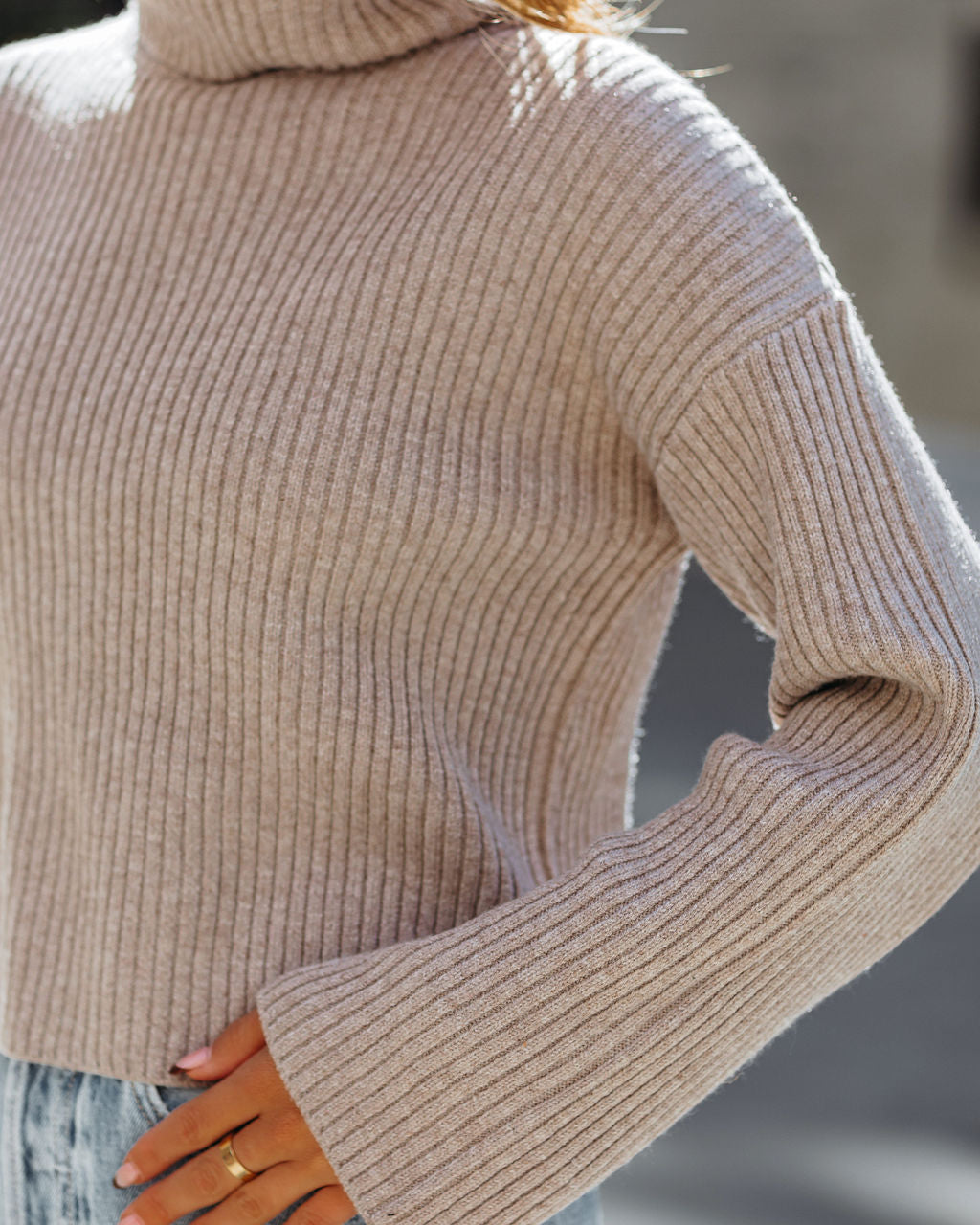 Kaylon Ribbed Turtleneck Knit Sweater - Taupe - FINAL SALE Ins Street