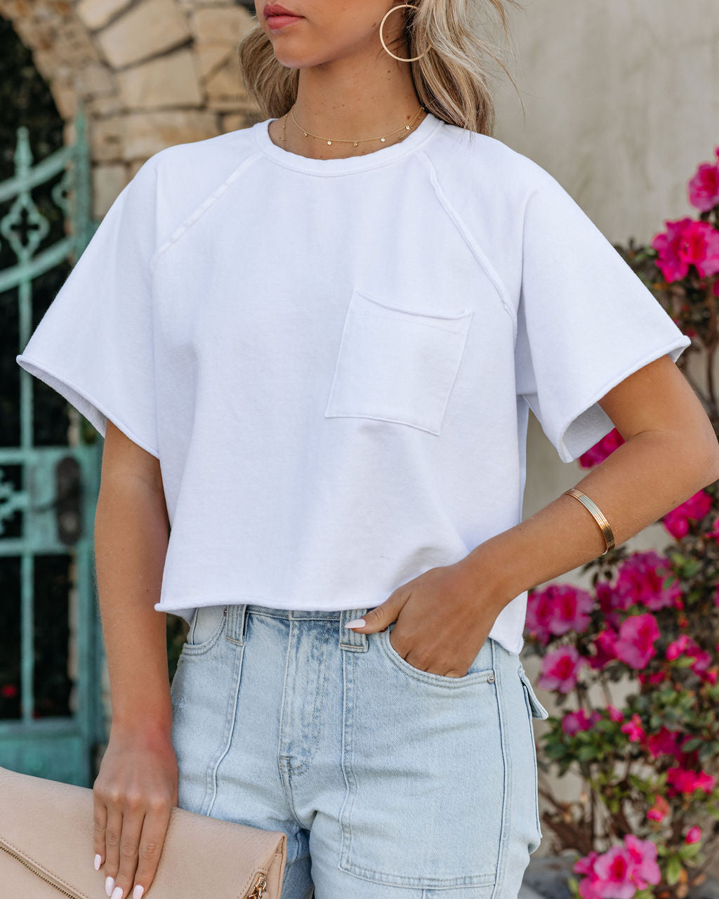 Kaylor Cropped Mineral Wash Pocket Tee - Off White Ins Street