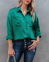 Kelsa Satin Button Down Pocket Blouse - FINAL SALE Ins Street