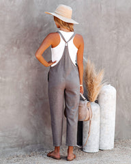 Kiko Pocketed Linen Blend Jumpsuit - Grey Ins Street