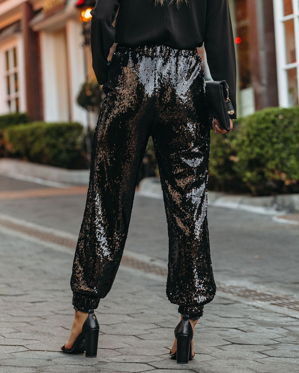 Kimmy Pocketed Sequin Joggers - Black Ins Street