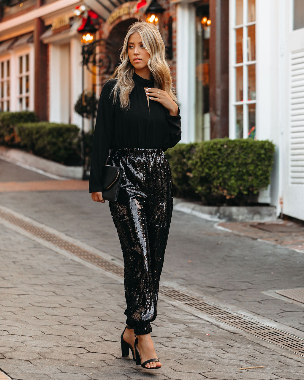 Kimmy Pocketed Sequin Joggers - Black Ins Street