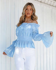 Kim Polka Dot Off The Shoulder Blouse - Powder Blue Ins Street