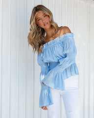 Kim Polka Dot Off The Shoulder Blouse - Powder Blue Ins Street