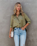 Kingdom Satin Embossed Button Down Blouse - Moss - FINAL SALE Ins Street