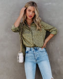Kingdom Satin Embossed Button Down Blouse - Moss - FINAL SALE Ins Street