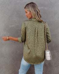 Kingdom Satin Embossed Button Down Blouse - Moss - FINAL SALE Ins Street