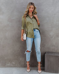 Kingdom Satin Embossed Button Down Blouse - Moss - FINAL SALE Ins Street