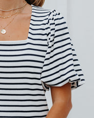 Kipton Cotton Blend Striped Puff Sleeve Top - Navy Ins Street