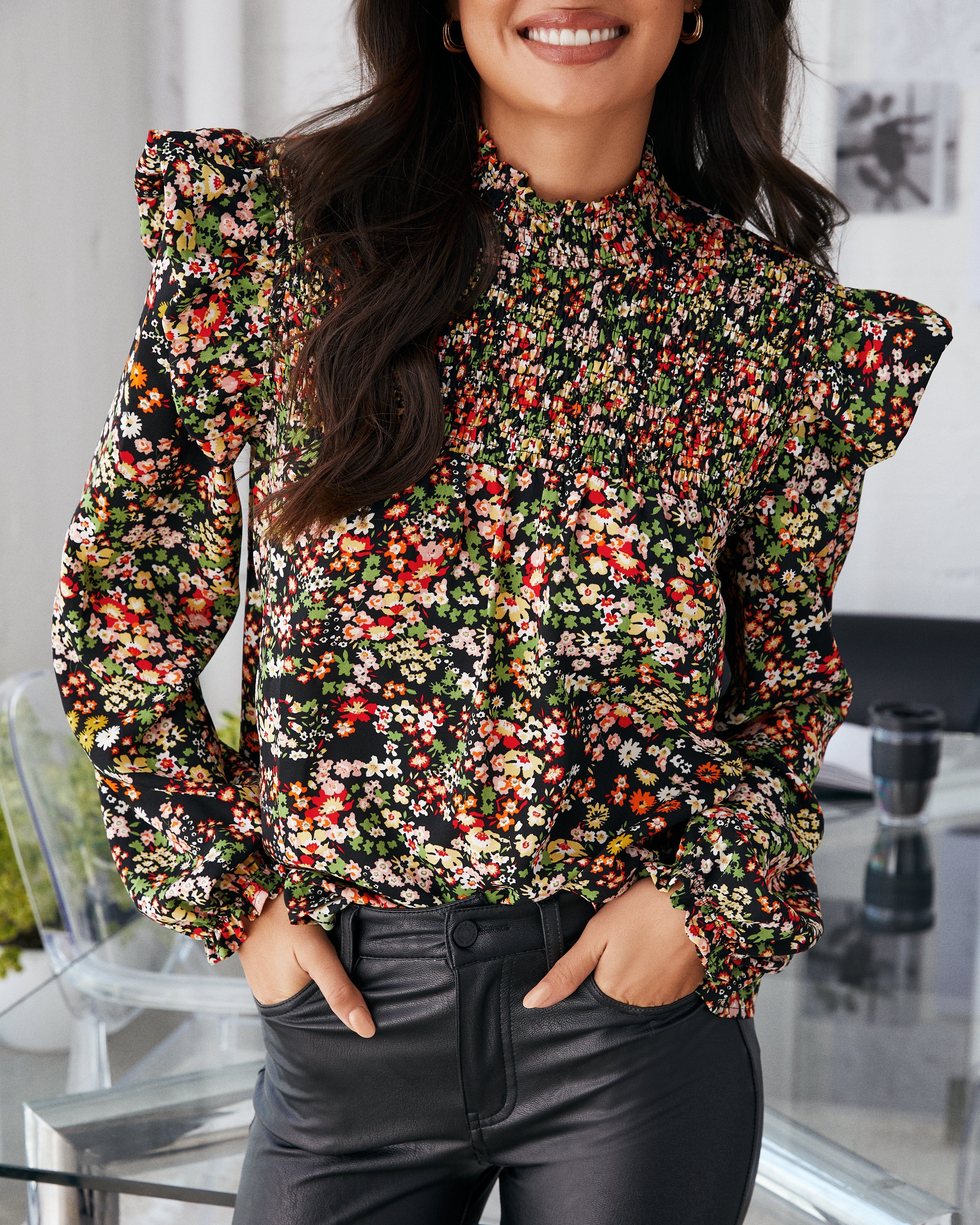 Lasting Lover Floral Smocked Ruffle Blouse Ins Street