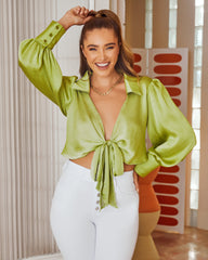 Lowdown Collared Tie Front Crop Blouse Ins Street