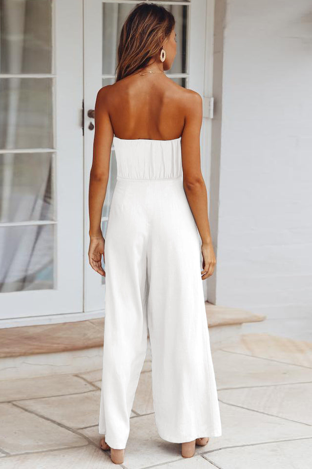 Casual Loose Strapless Belted Jumpsuit Ins Street