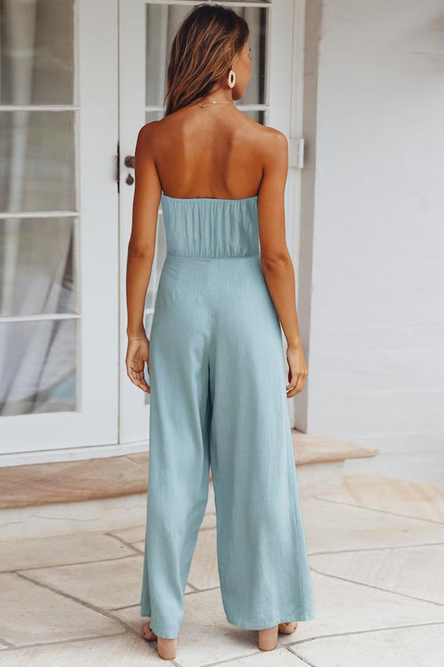 Casual Loose Strapless Belted Jumpsuit Ins Street