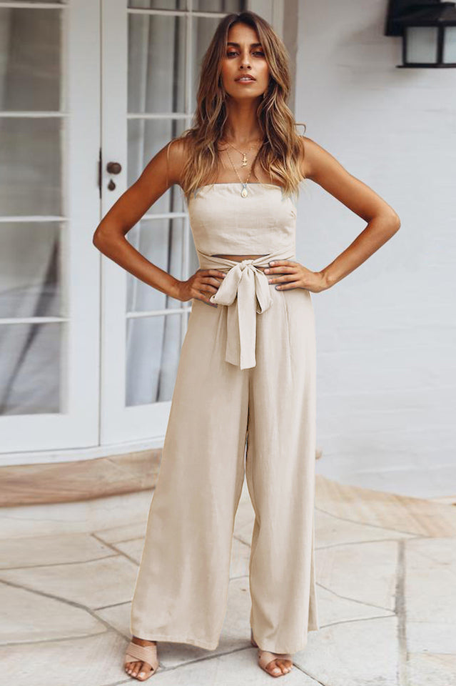 Casual Loose Strapless Belted Jumpsuit Ins Street