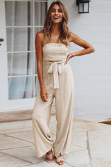 Casual Loose Strapless Belted Jumpsuit Ins Street