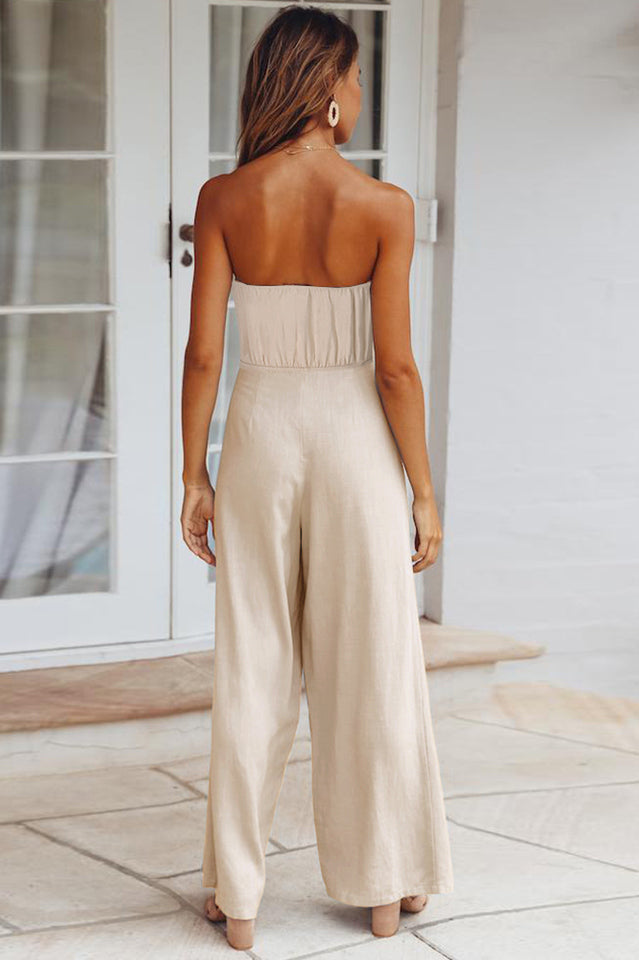 Casual Loose Strapless Belted Jumpsuit Ins Street