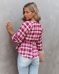 Lylah Cotton Crinkled Plaid Smocked Top Ins Street