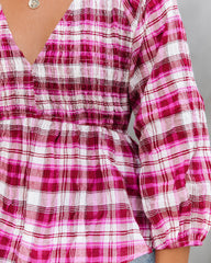 Lylah Cotton Crinkled Plaid Smocked Top Ins Street