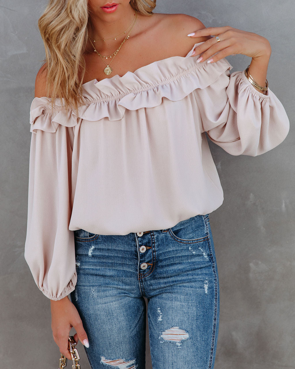 Lalette Off The Shoulder Ruffle Blouse - Ecru Ins Street