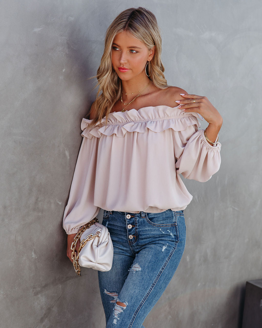 Lalette Off The Shoulder Ruffle Blouse - Ecru Ins Street