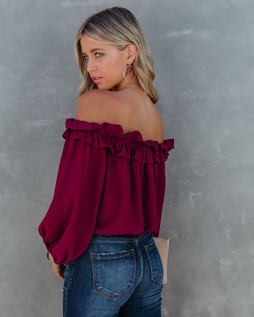 Lalette Off The Shoulder Ruffle Blouse - Wine Ins Street