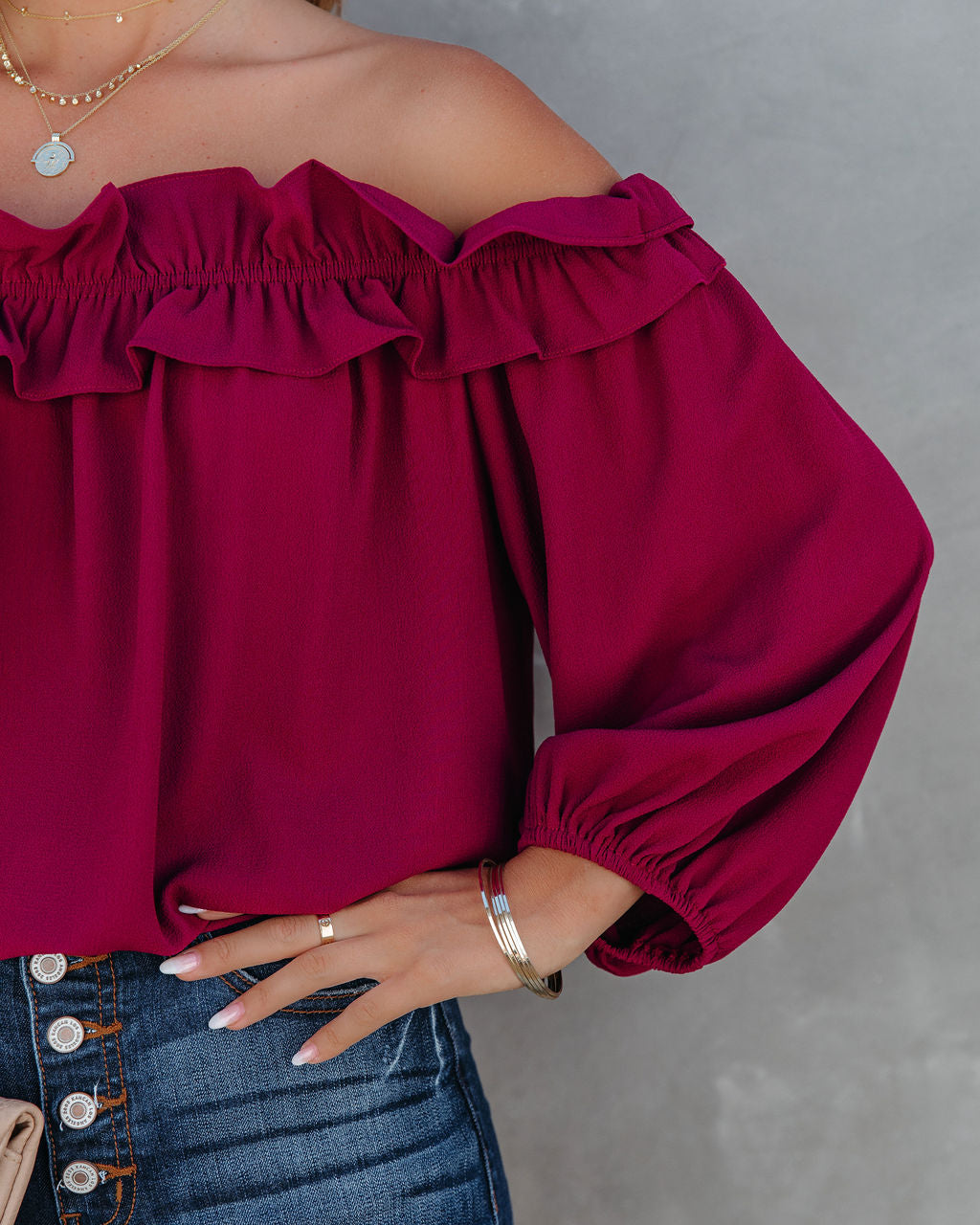 Lalette Off The Shoulder Ruffle Blouse - Wine Ins Street