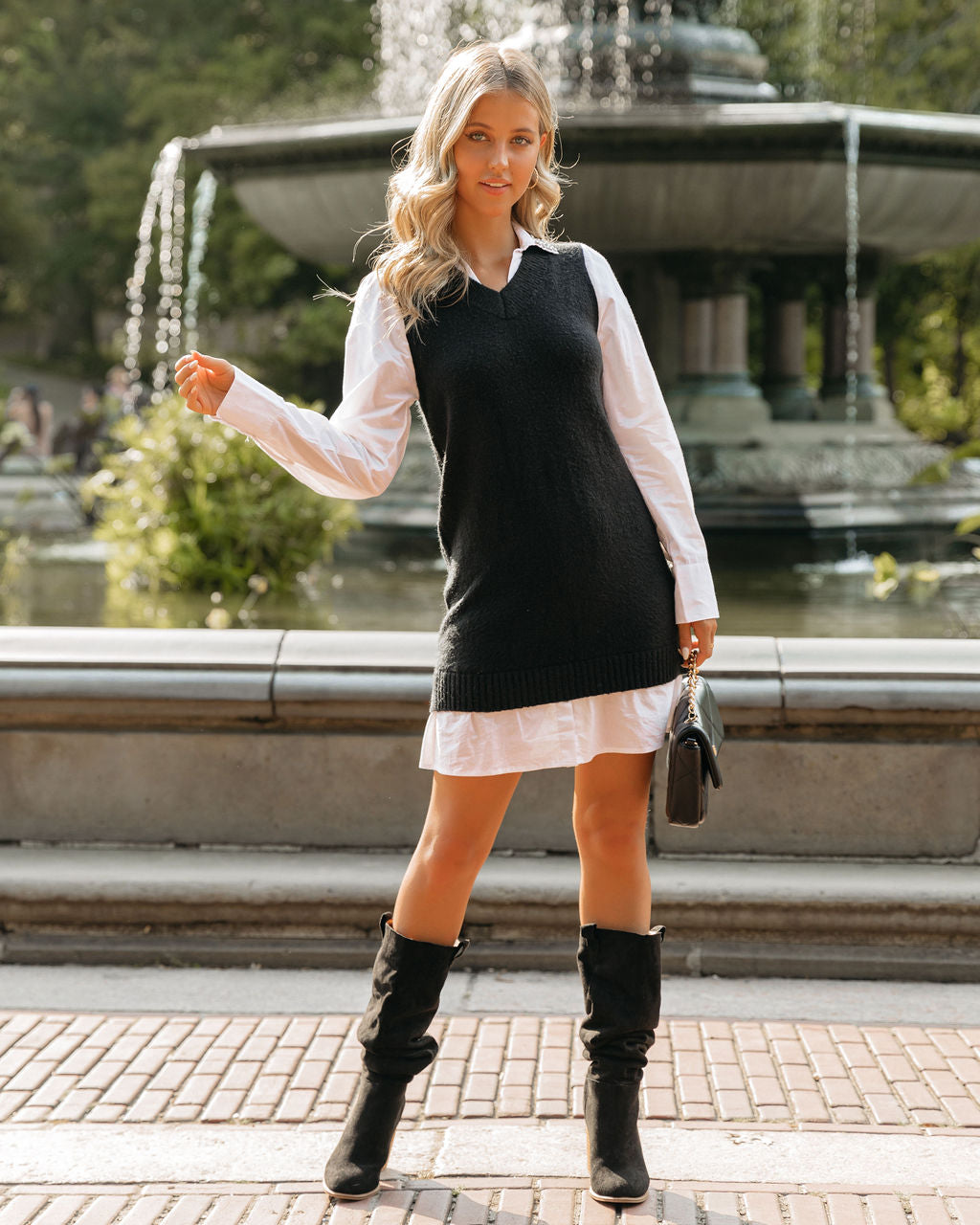 Lauretta Sweater Vest Poplin Shirt Dress Ins Street