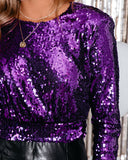 Lavern Sequin Padded Crop Blouse - Purple Ins Street