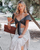 Lawai Tie Front Crop Top - Charcoal Ins Street