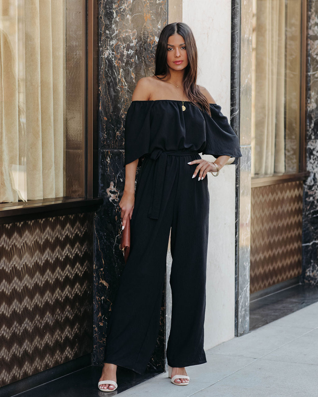 Leiland Off The Shoulder Jumpsuit - Black Ins Street