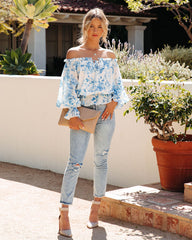 Leona Floral Off The Shoulder Top - Ivory Blue Ins Street