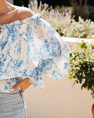 Leona Floral Off The Shoulder Top - Ivory Blue Ins Street