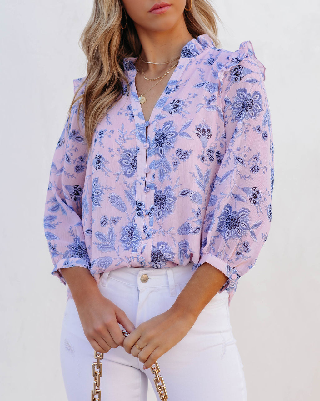 Light Of Day Floral Chiffon Button Down Blouse Ins Street