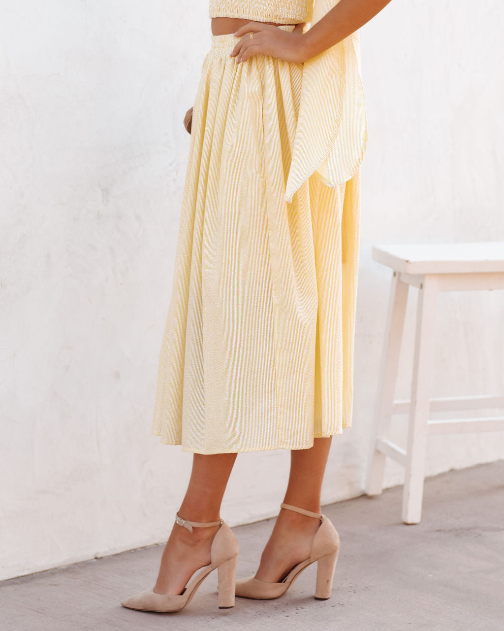Lisa Cotton Blend Pocketed Midi Skirt - Yellow Ins Street