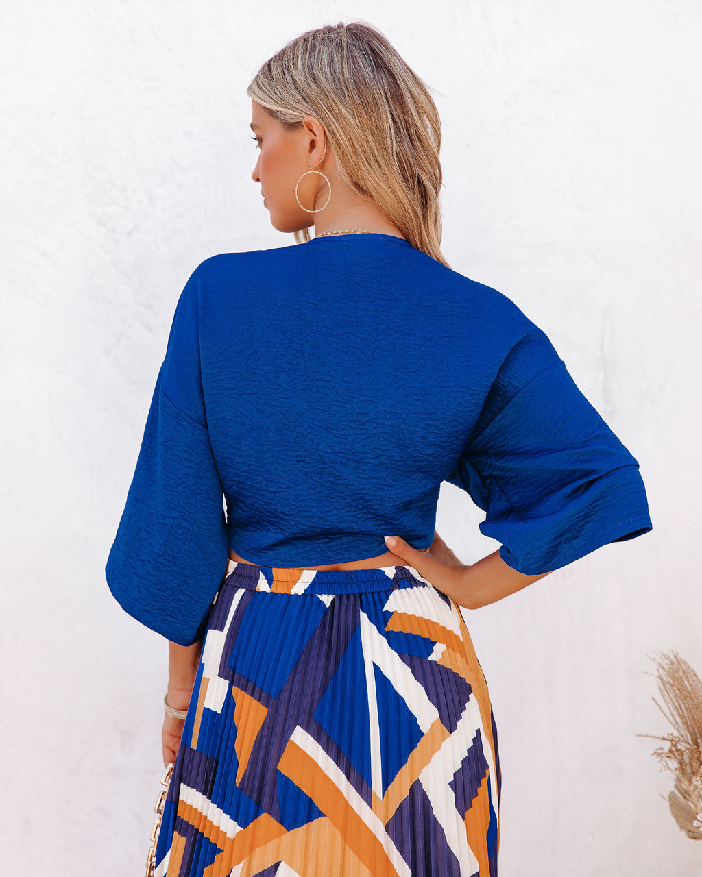 Lisandro Tie Front Kimono Crop Top - Royal Blue Ins Street