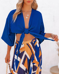 Lisandro Tie Front Kimono Crop Top - Royal Blue Ins Street