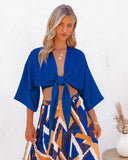 Lisandro Tie Front Kimono Crop Top - Royal Blue Ins Street