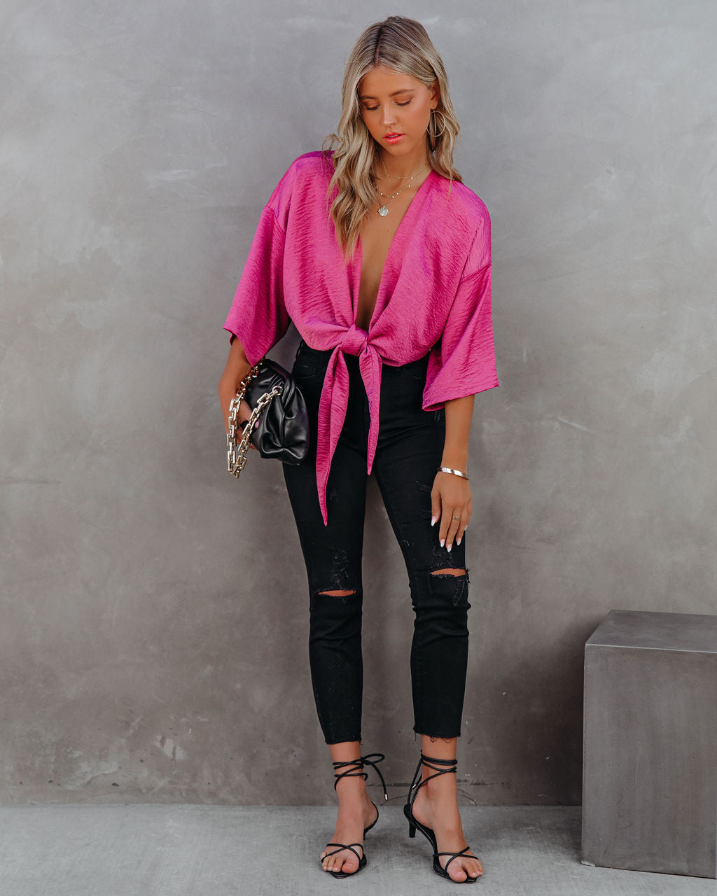 Lisandro Tie Front Kimono Crop Top - Mulberry Ins Street