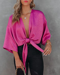 Lisandro Tie Front Kimono Crop Top - Mulberry Ins Street