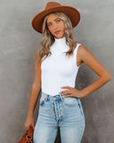 Lissa Sleeveless Mock Neck Ribbed Top - White Ins Street