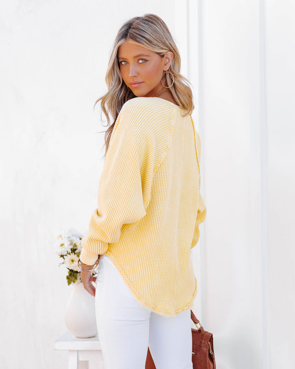Lizabeth Cotton Thermal Knit Top - Yellow Ins Street